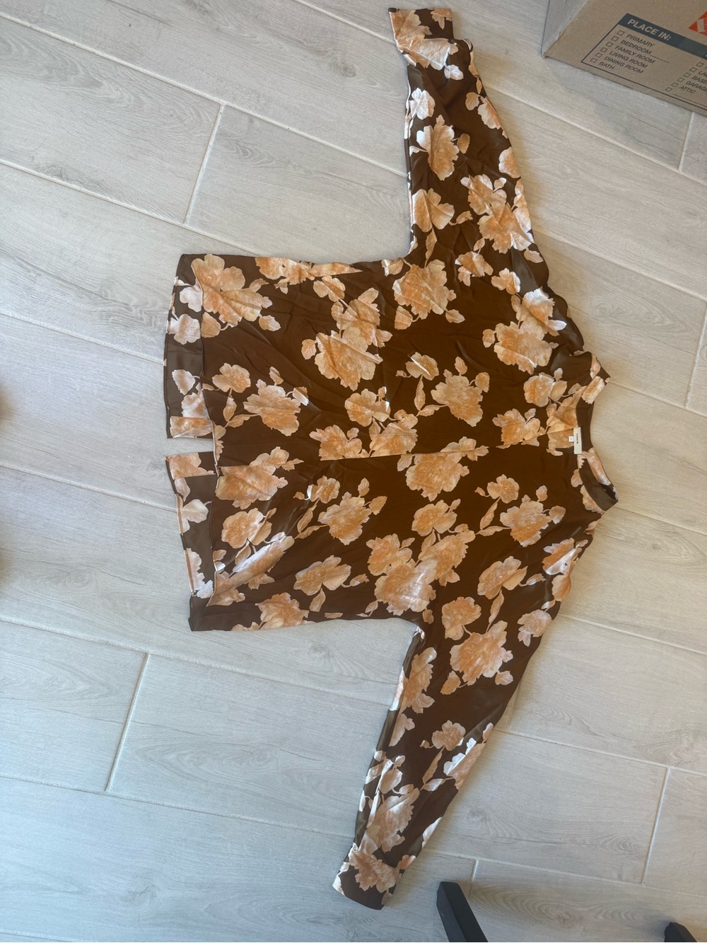 Vince Brown Blouse with Peach Floral Print